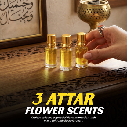 5-Pack Islamic Essentials Bundle Prayer Mat, Rehal, Tasbeeh, 3 Attars & Organic Soap