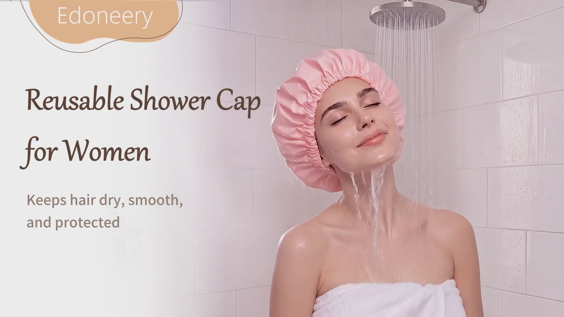 Load video: Silk bonnet demonstration showing comfortable overnight hair protection and frizz reduction.